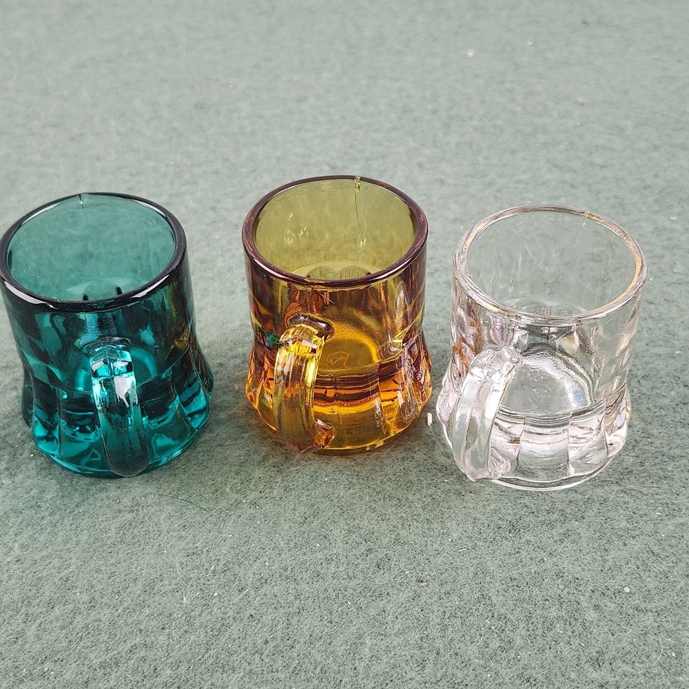 Federal Glass Shot Glass Lot Mini Beer Mug Toothpick Holders 1 oz Set of 3